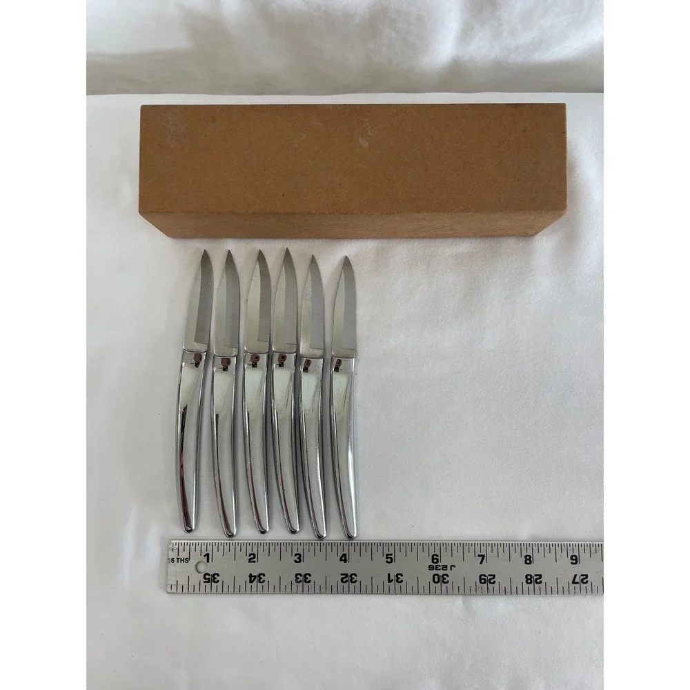 Vintage Carvel Hall Steak Knife Set 6pc Mid Century Modern Chrome with Sharpener